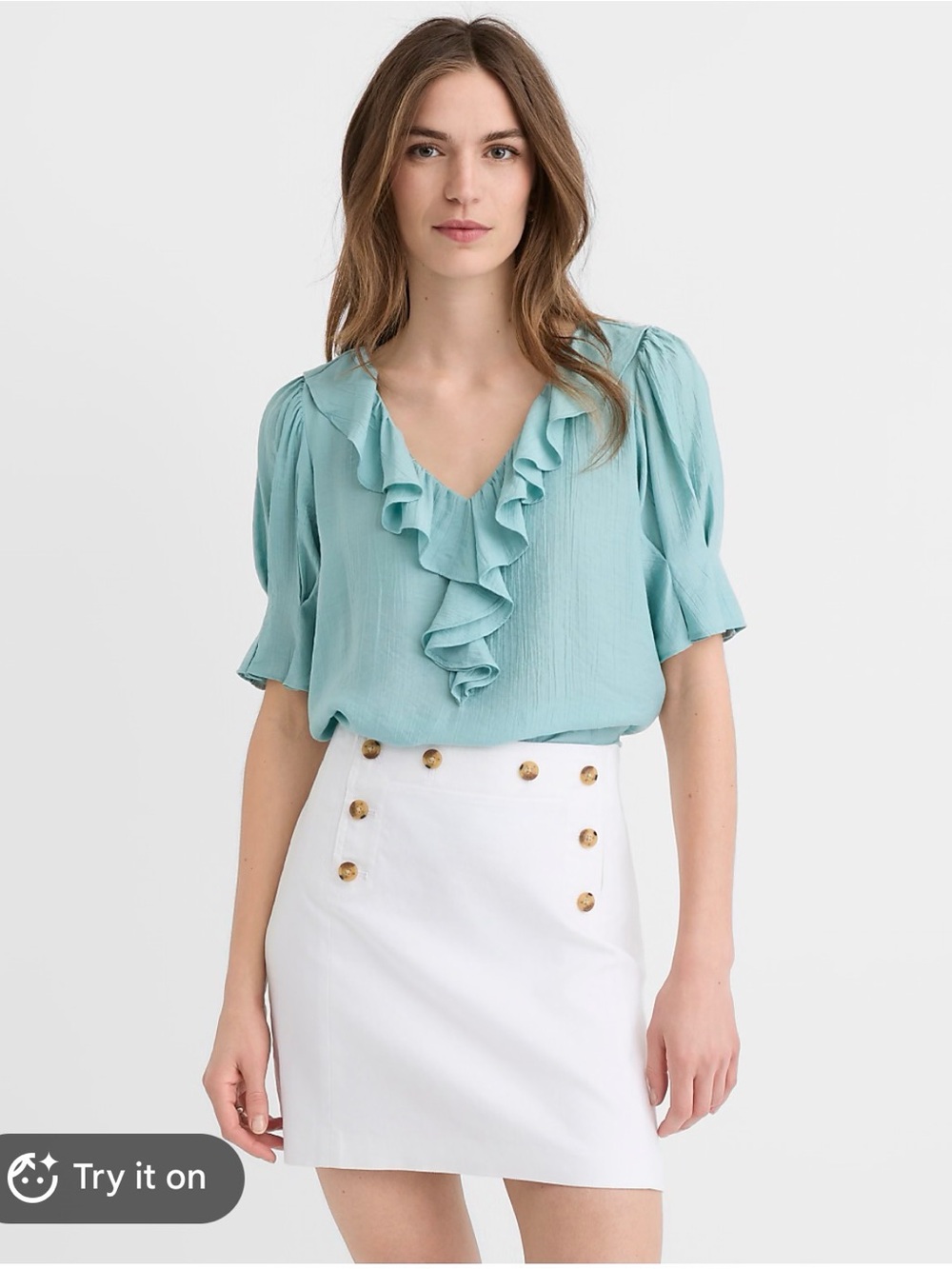 2 for $15 sale: Loft light aqua blue / green ruffle collar blouse - S